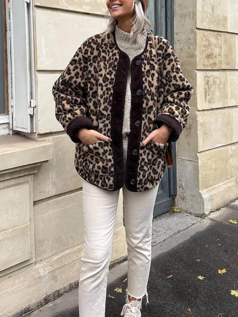 Μακρυμάνικο μπουφάν casual Loose Leopard Print