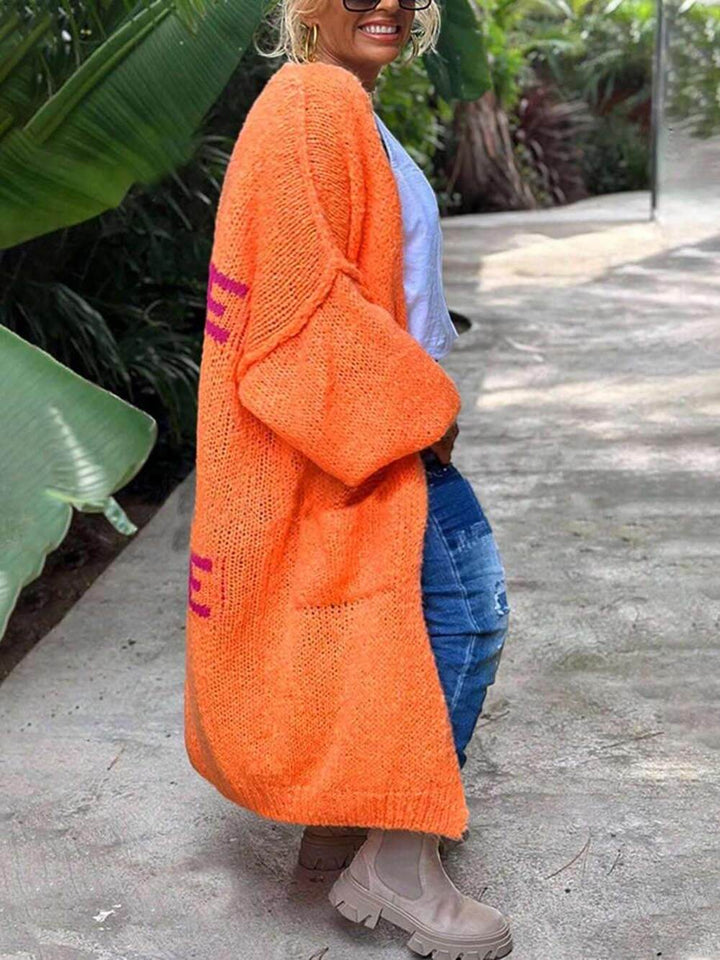 Bolso casual tamanho grande Coração Padrão Cardigan de malha