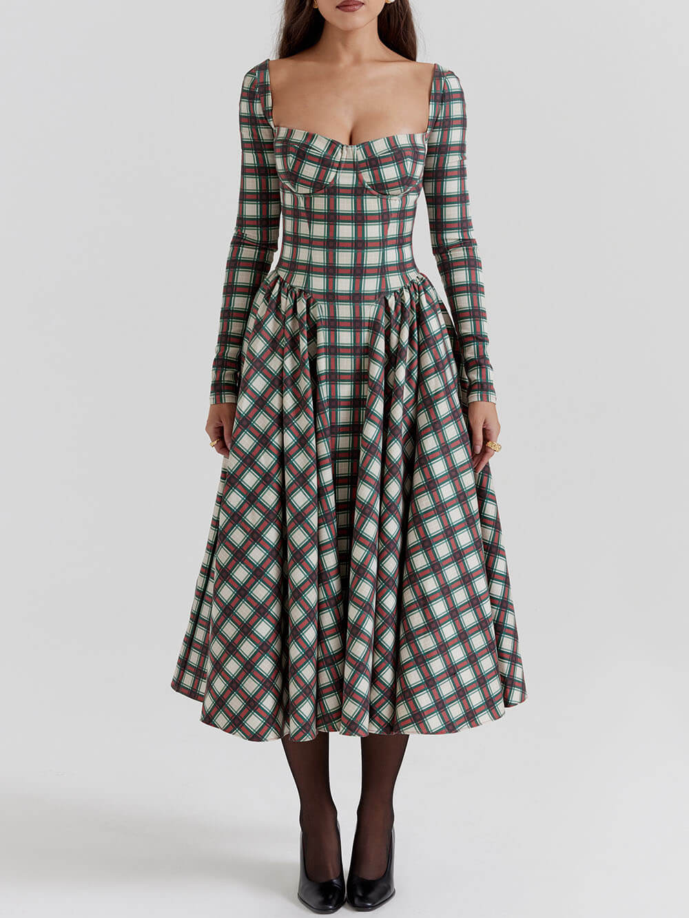 Rochie midi corset tartan roșu