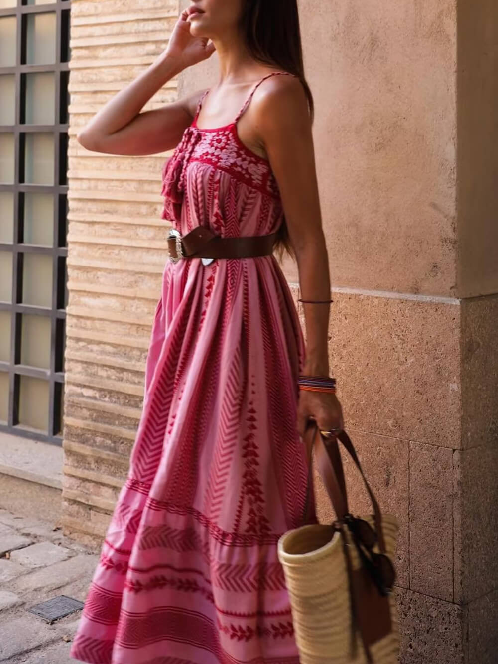 Ethnic Style Knitted Slip Maxi Dress