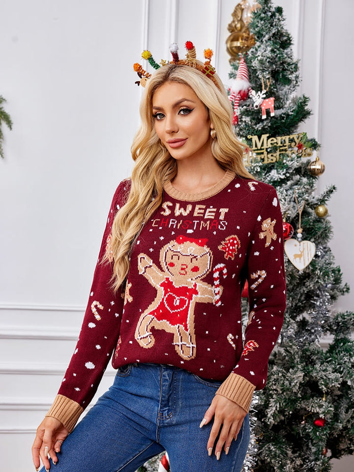 Lässiger Pullover mit Rundhalsausschnitt und Stickerei – Gingerbread Man