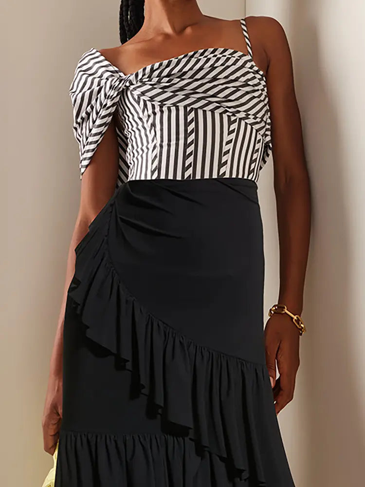 Off-shoulder gestreept badpakset