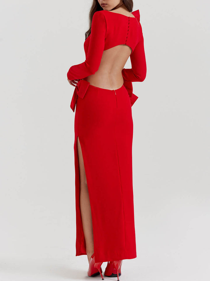 Kırmızı Fiyonklu Maxi Elbise