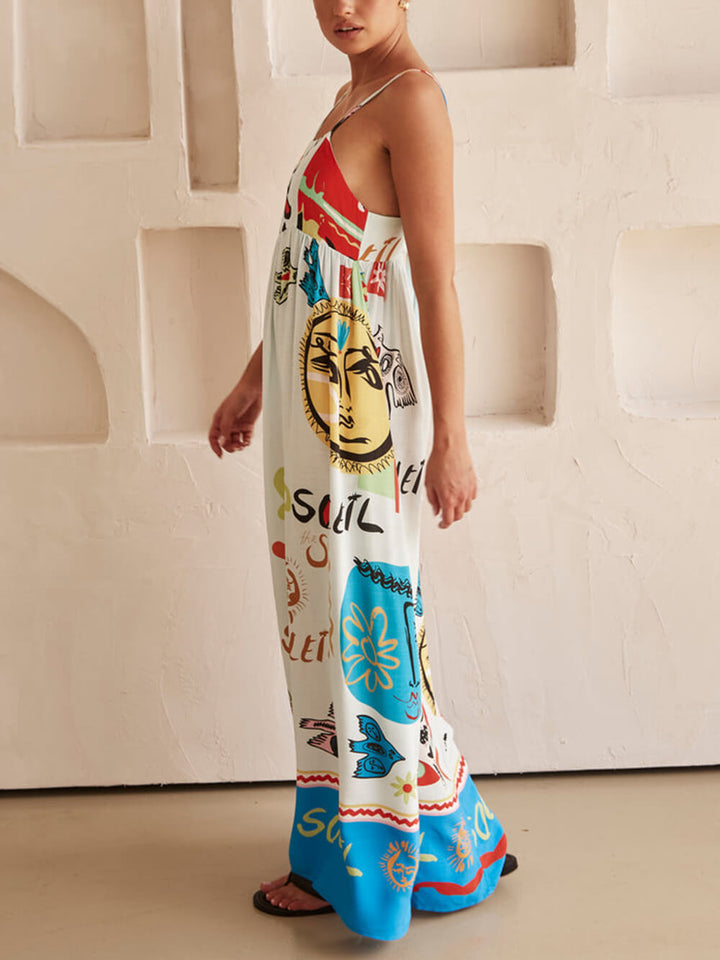 Wyrafinowana satynowa sukienka maxi z wyjątkowym nadrukiem