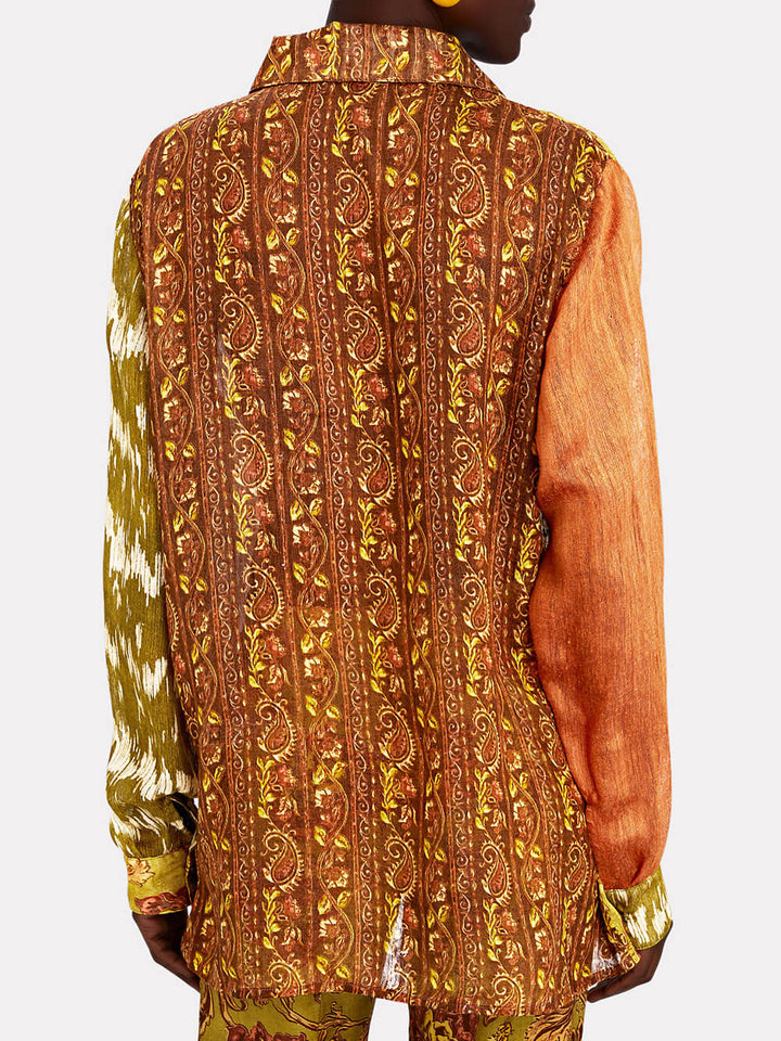 Natatanging Cliff Recycled Ethnic Print Button Top