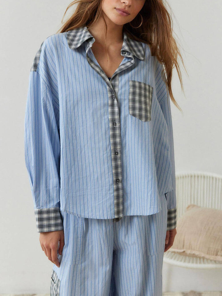 Gök Mavisi Bol Ek Parçalı Pijama Takımı