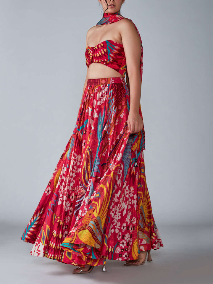 Abstract Bird Blouse & Skirt Set