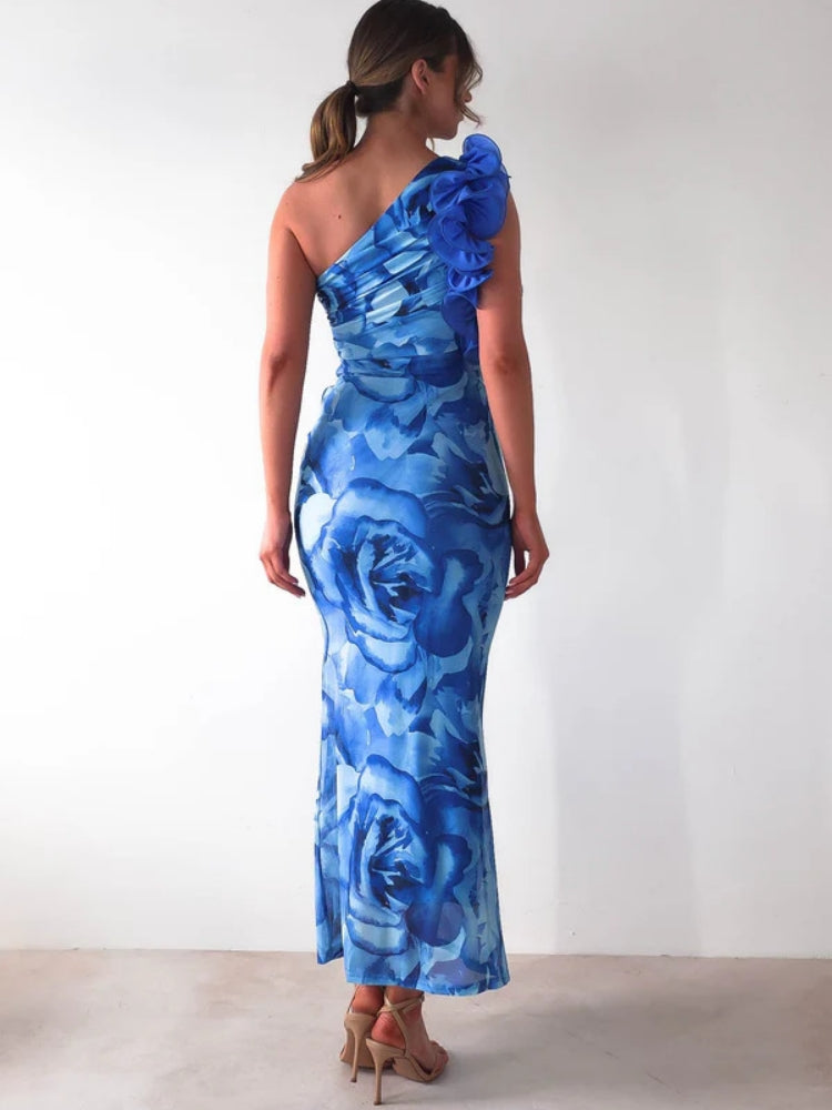 Vestido Slim Sexy Tridimensional com Flor
