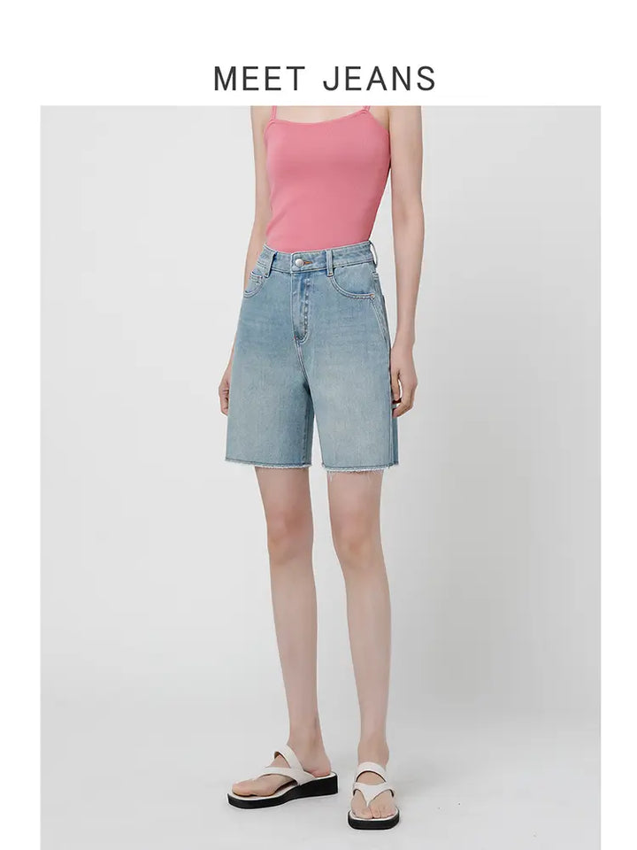 Hoge Taille Stretch Denim Shorts