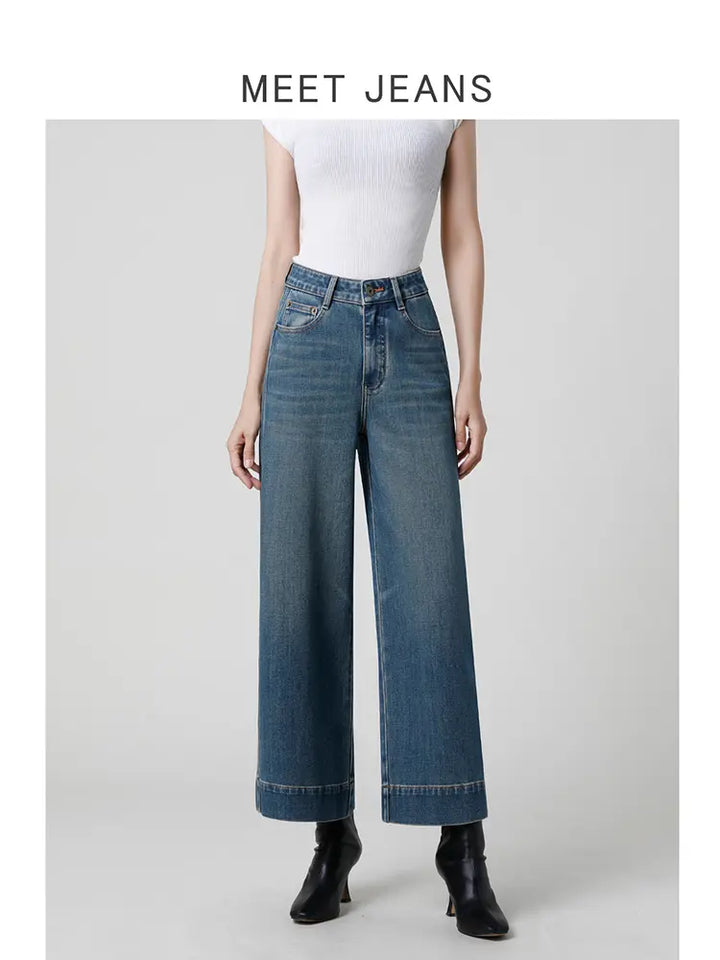 Petite Høy Midje Bred Beina Jeans