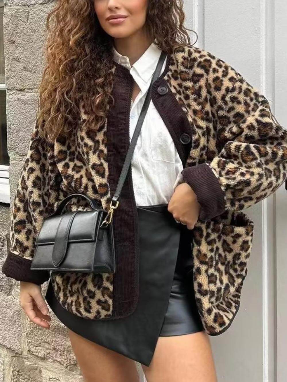 Μακρυμάνικο μπουφάν casual Loose Leopard Print