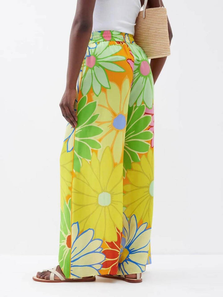 Modny zestaw spodni z szerokimi nogawkami i kwiatowym nadrukiem