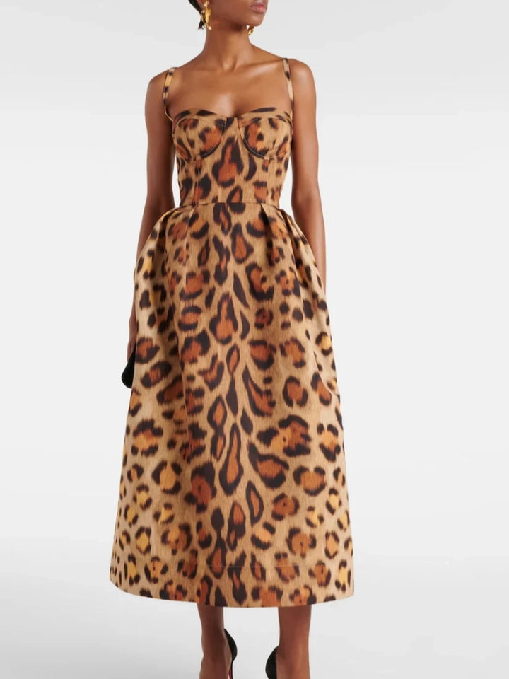 Animal-Print Bustier Midi Dress