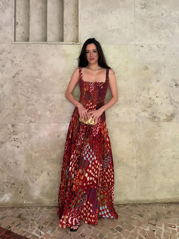 Vintage Print Sleeveless Maxi Dress