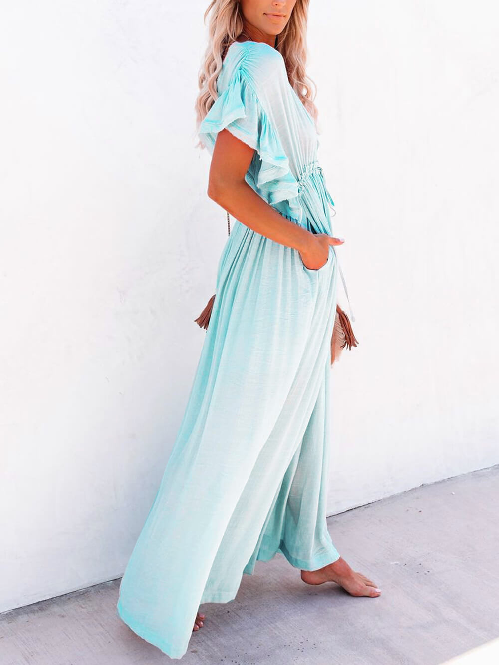 Knoflík Bavlněné prádlo Perfektní plážové Boho Maxi šaty