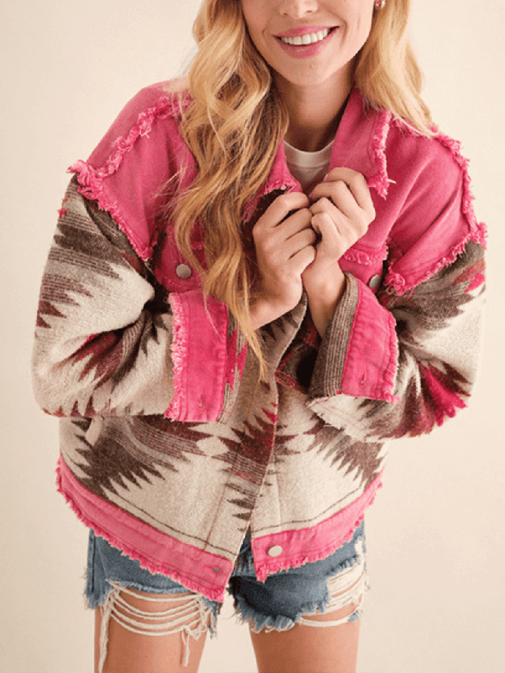 Ausgefranste Azteken-Jeansjacke von Dolly Cotton