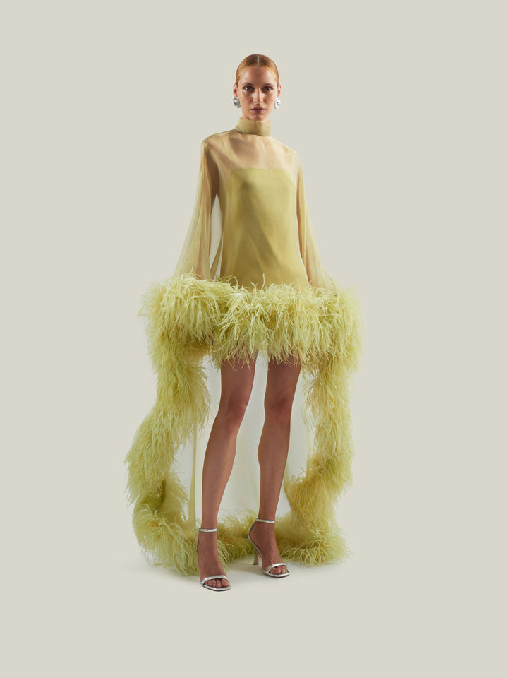 Sheer Tulle Feather Trim  Cape Kaftan