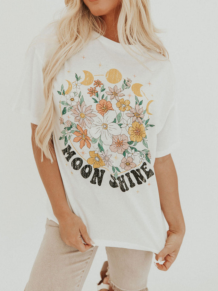 Bloemen maan glans grafisch T-shirt