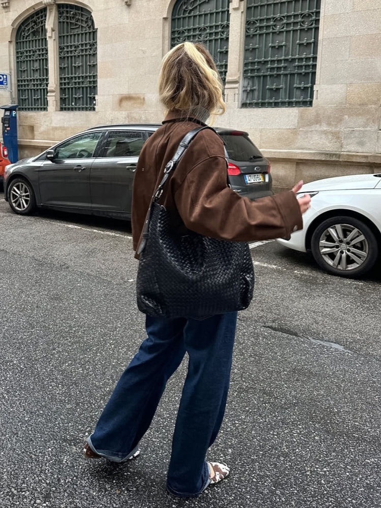 Jaket na Kamiseta na may Suede na Panel