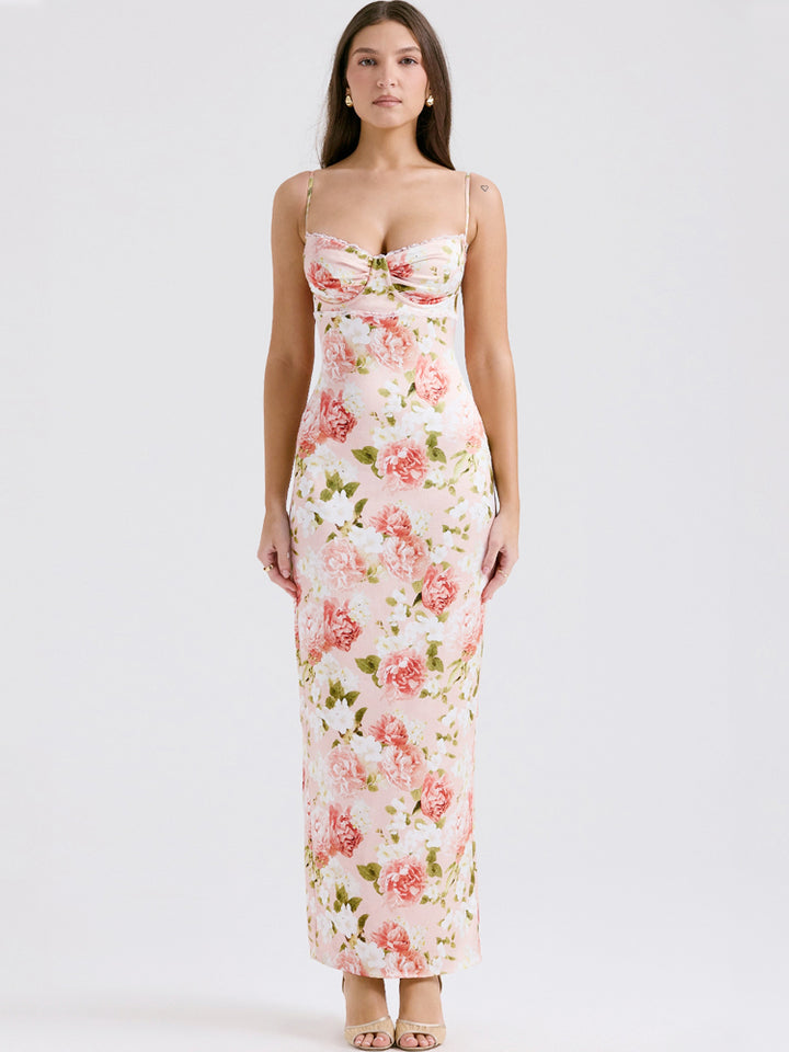 Pink Peony Satin Maxi Dress