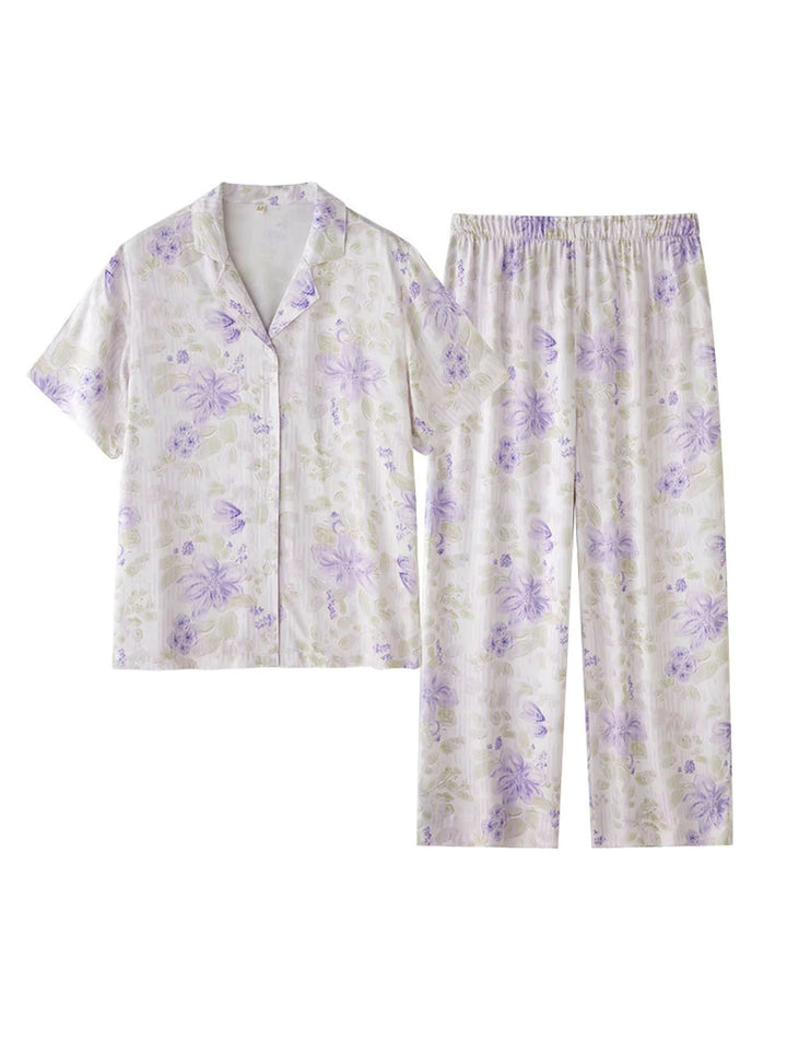 Satin Blossom Floral Print Pajama Set