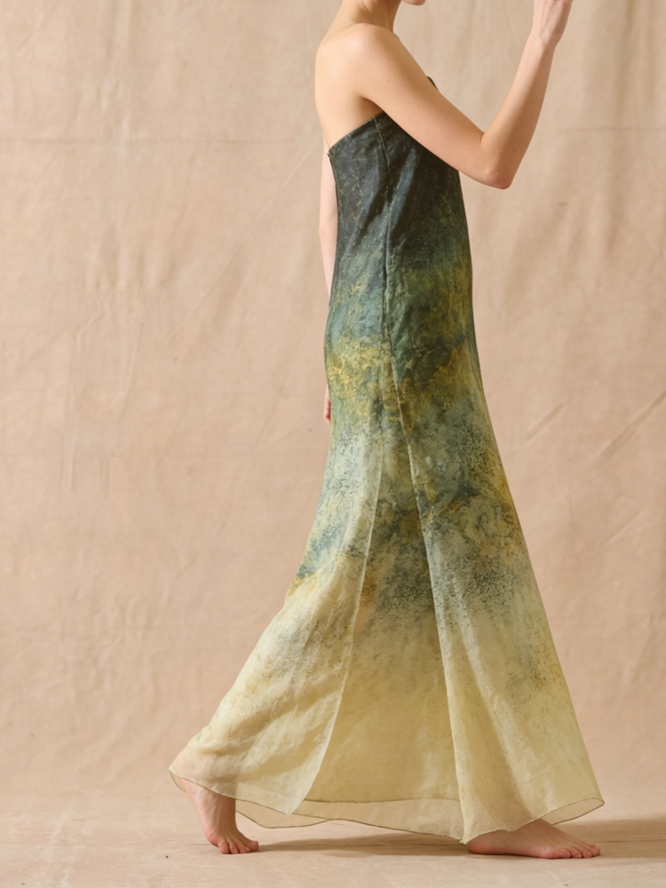 Strapless Ombre Silk Gown