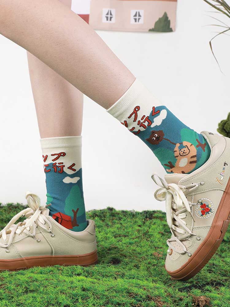 Leuke katoenen sokken met Cartoon Kitty-patroon