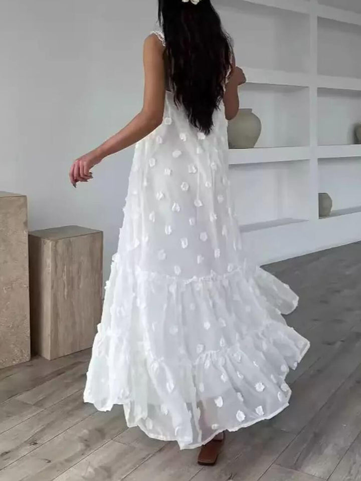 Güzel Çiçek Dekor A-Line Katmanlı Salaş Maxi Elbise
