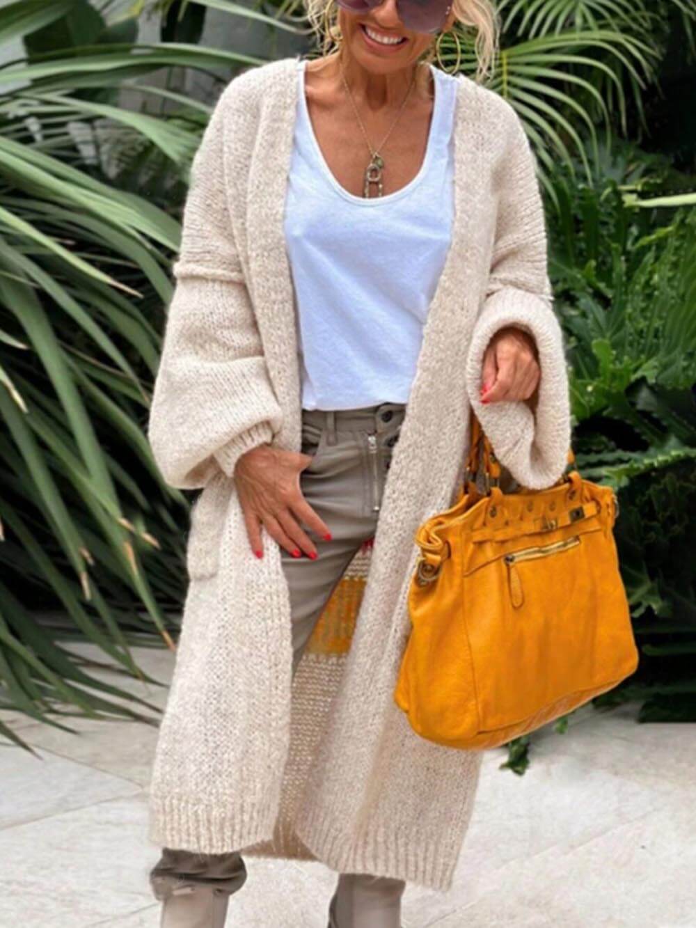 Bolso casual tamanho grande Coração Padrão Cardigan de malha