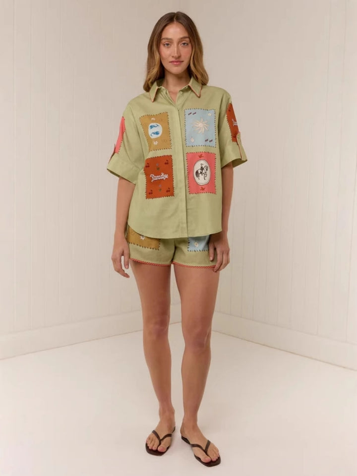 Linen Temperament Shirt&Shorts Set