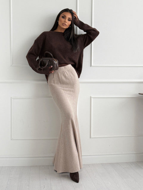 Lace-Trim Knit Sweater & Mermaid Skirt Set