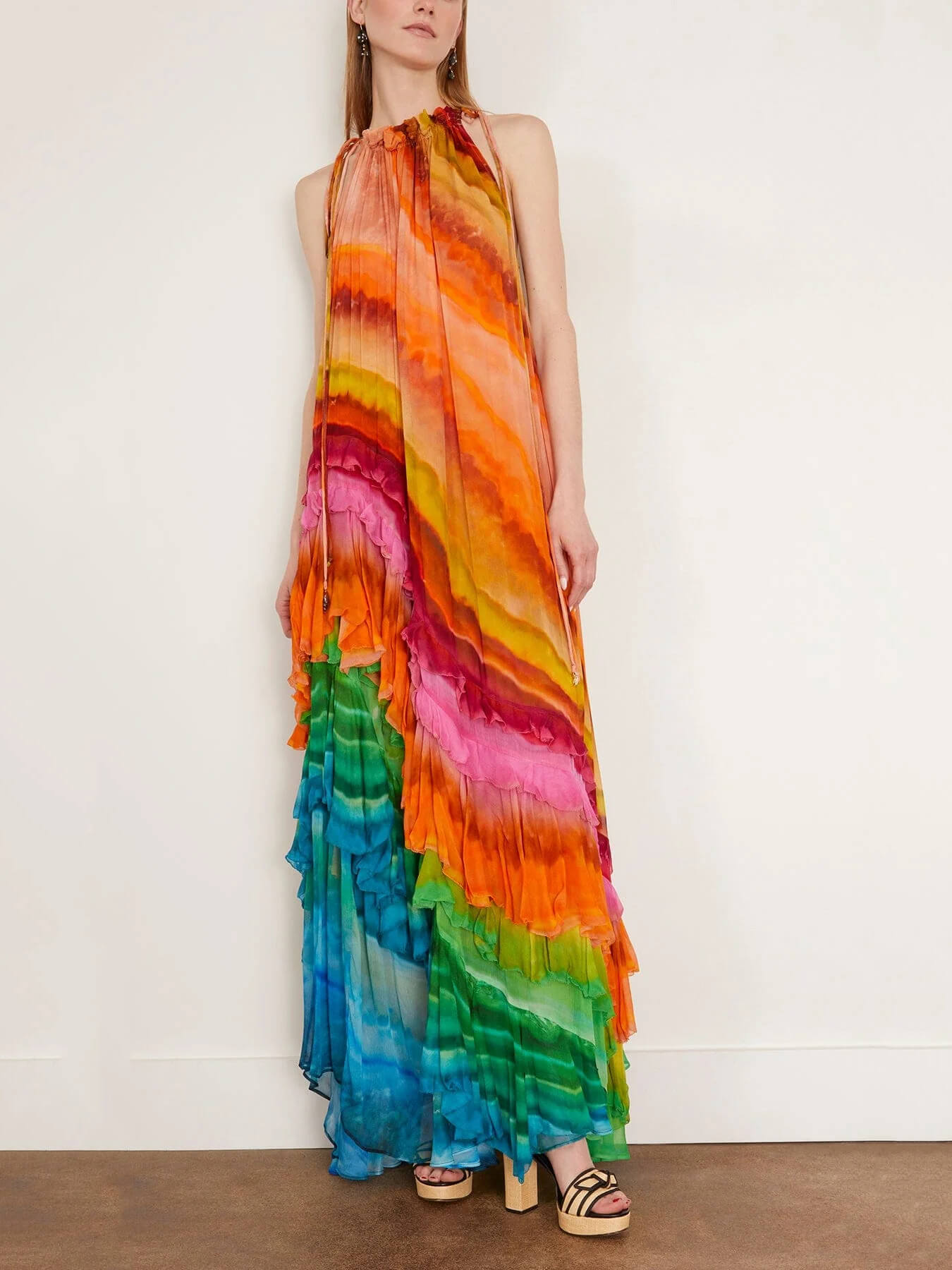 Vestido Iris com Folhos em Multicor