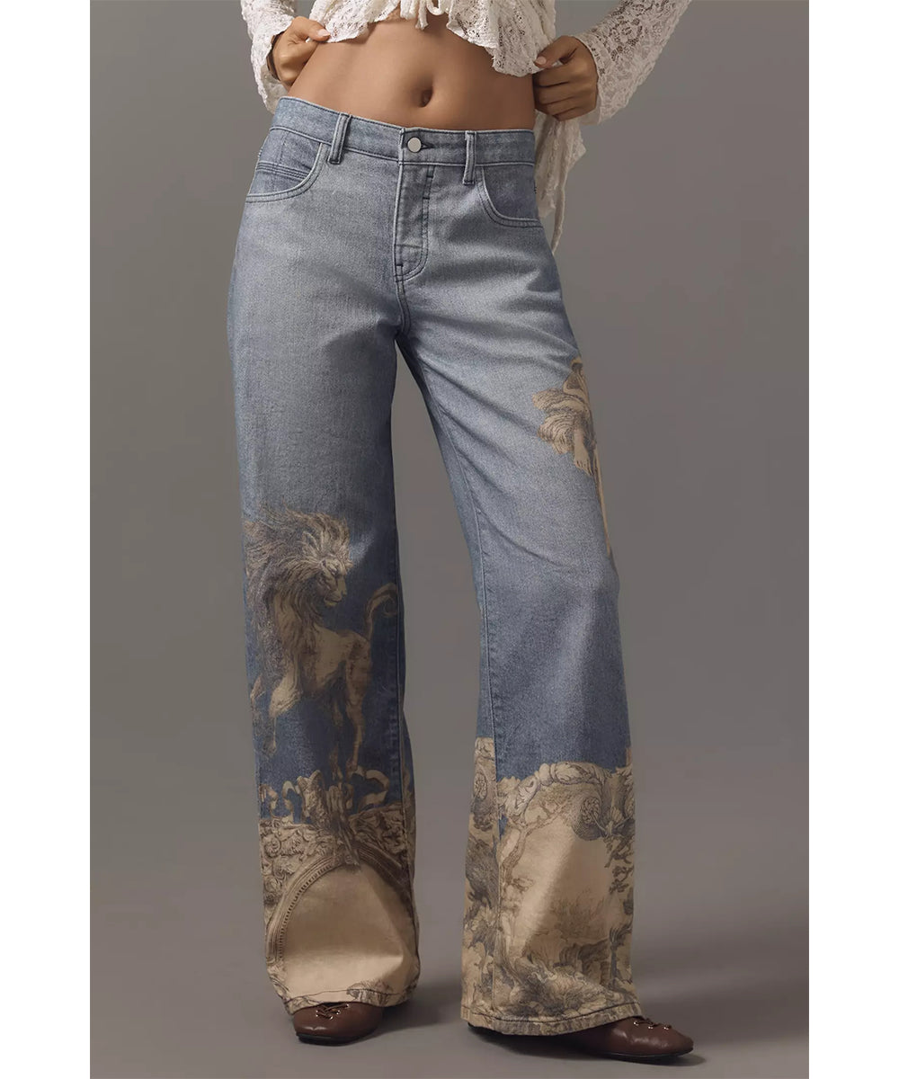 Bohemian Printed Wide Leg Jeans
