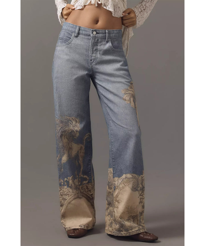Bohemian Printed Wide Leg Jeans