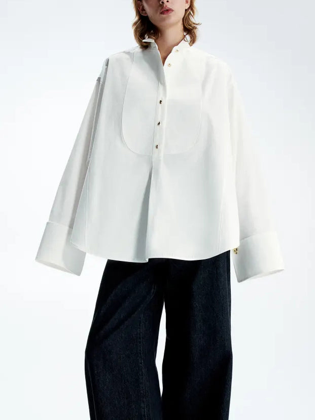 Button ng Pahayag Tuxedo Shirt at Fringed Trim Pants