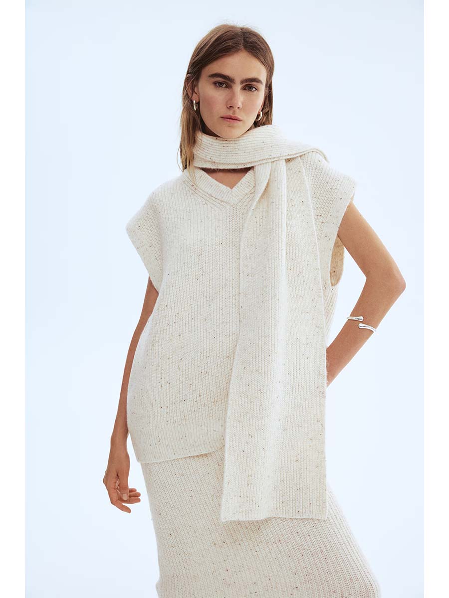 Minimalist Cream Knit Midi Skirt Set