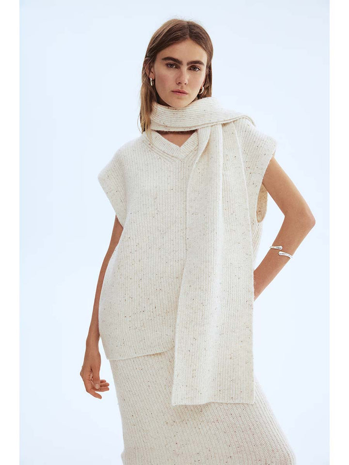 Minimalist Cream Knit Midi Skirt Set