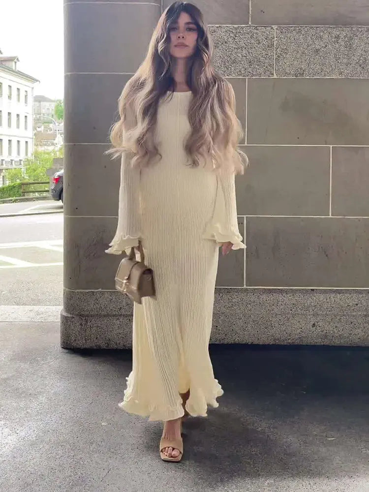 Bell-Sleeve Knit Long Dress