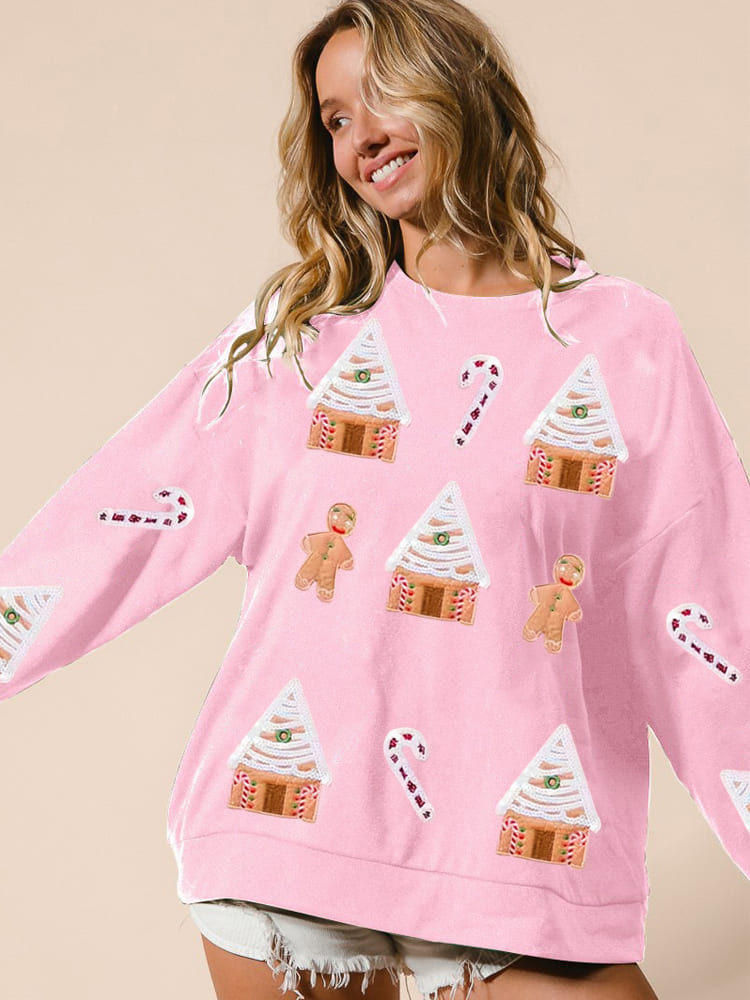 Sequin Gingerbread Man Christmas Top