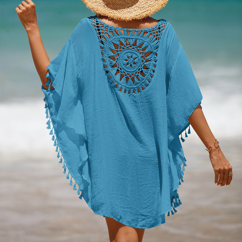 Håndhæklet løs frynser Sunflower Beach Bluse Cover Up