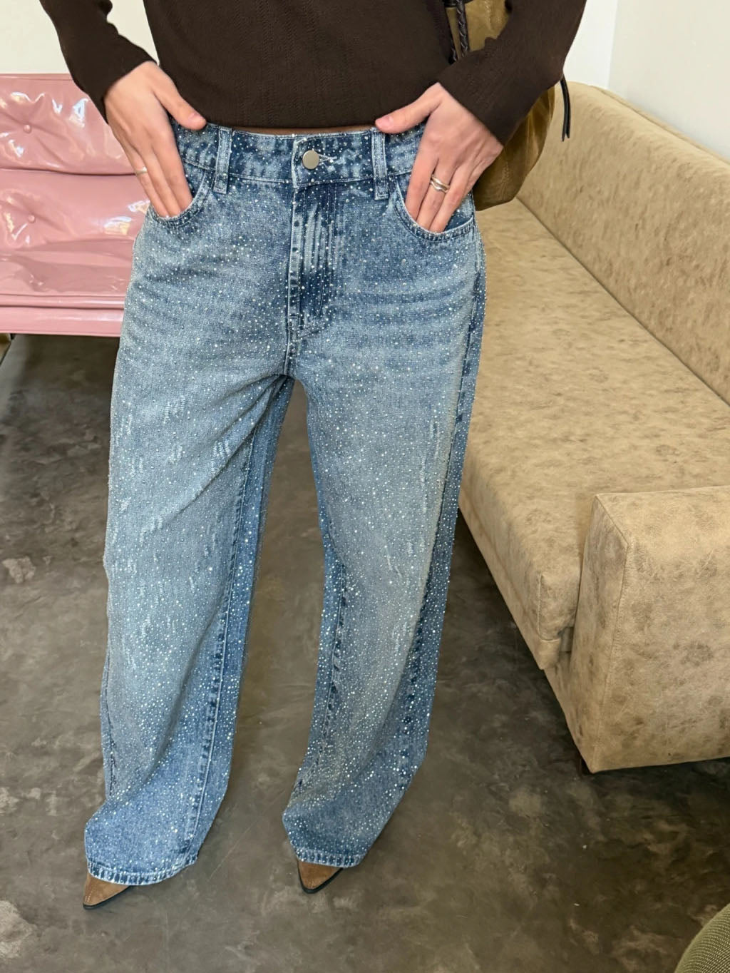 Andi Rhinestone Wide-Leg Jeans
