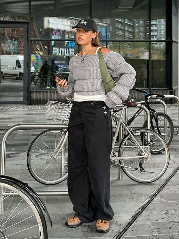 Kurzer Pullover im Street-Style mit Laternenärmeln