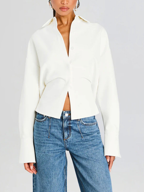 Rhia Crepe Draped Knopshirt