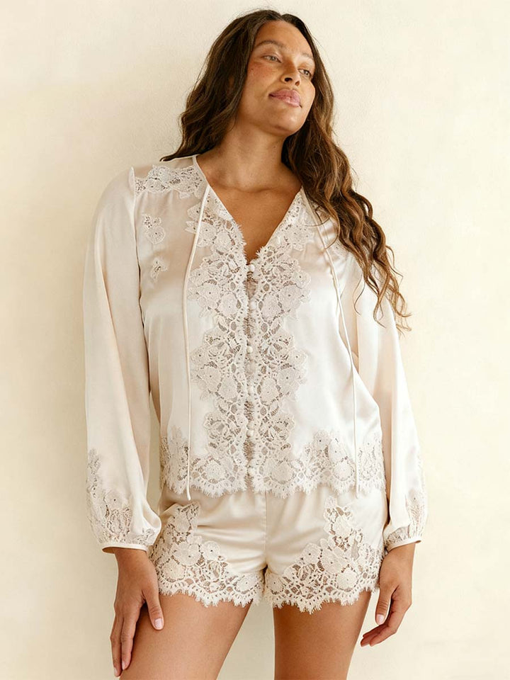 LaceTrimmed Satin Pajama Set
