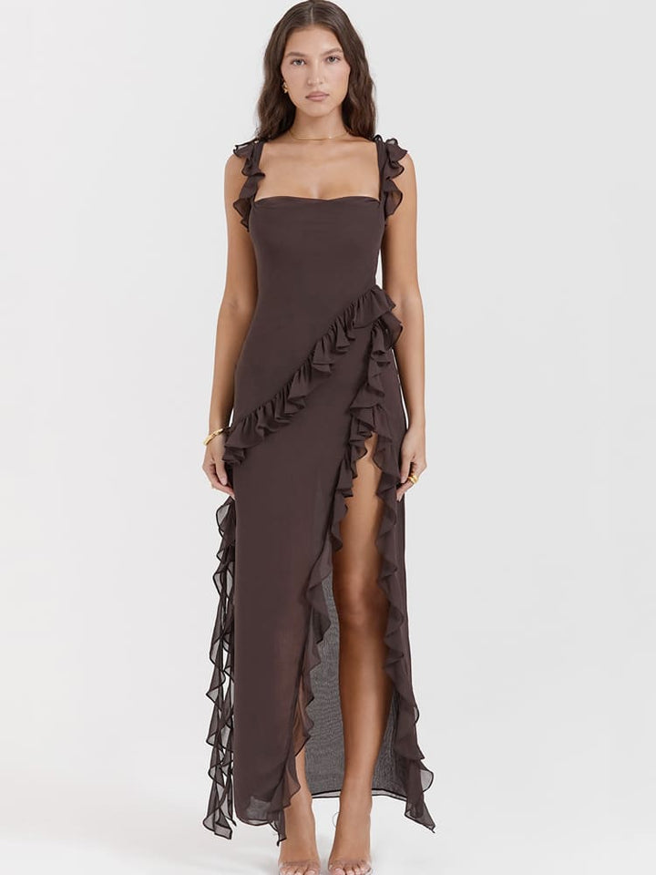 Ruffled Long Maxi Slip Dress - Kape