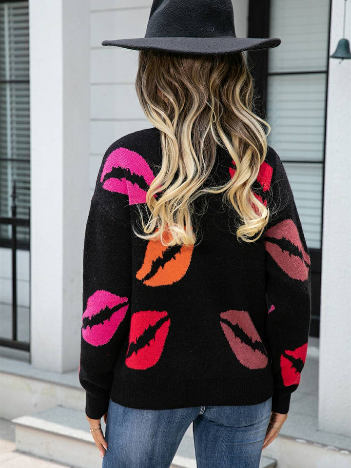 Maglione pullover lavorato a maglia con scollo a V Lips of Love