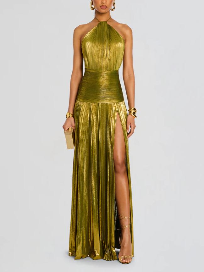 Thalia Metallic Peridot Maxikjole