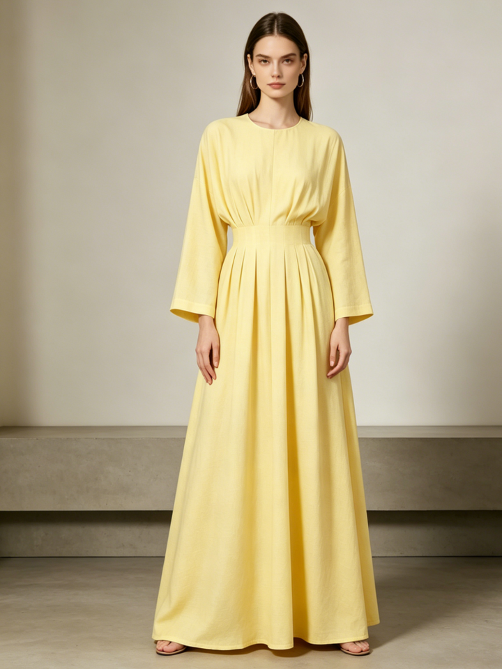Linen Batwing Maxi Dress With Belt