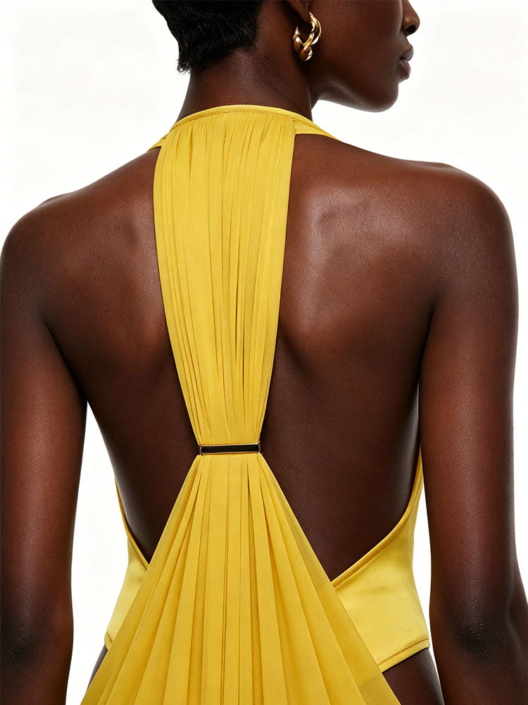 Golden Halter Cutout Maxi Dress