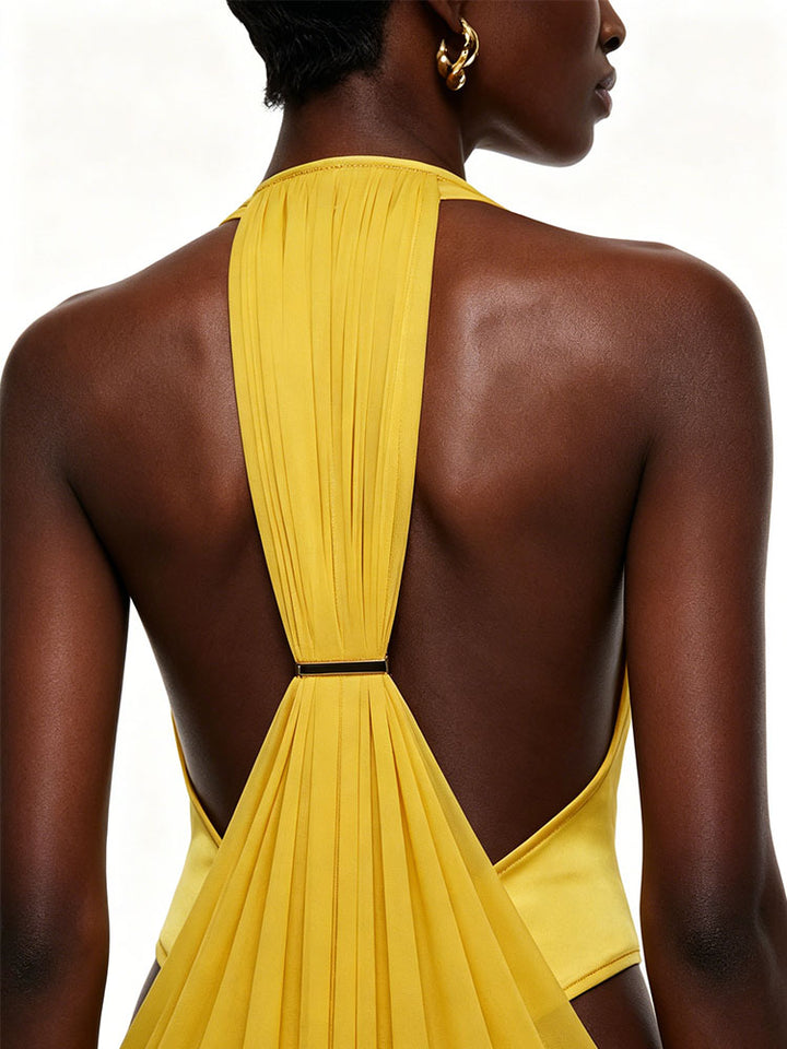 Golden Halter Cutout Maxi Dress